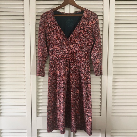 Patagonia Dresses & Skirts - Patagonia Margot V Neck A Line Dress w/ 3/4 Sleeves, Pink and Blue Floral, XS
